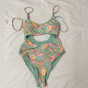 Floral one piece bikini with open back
